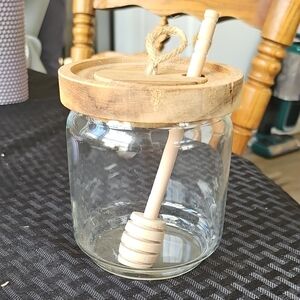 Glass Honey Jar with Wooden Lid and Dipper